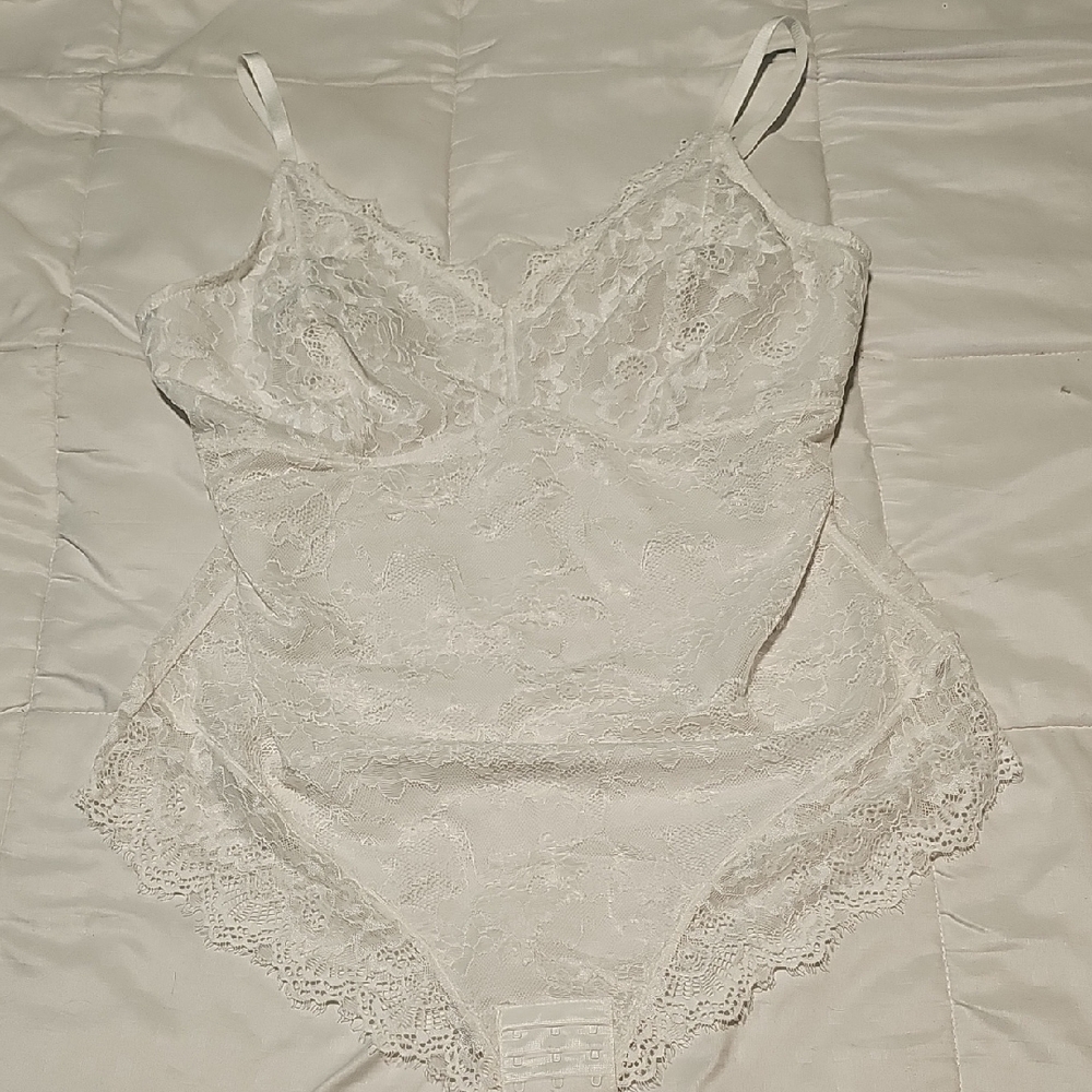 Elegant White Lace Bodysuit Shapewear, Never Worn.